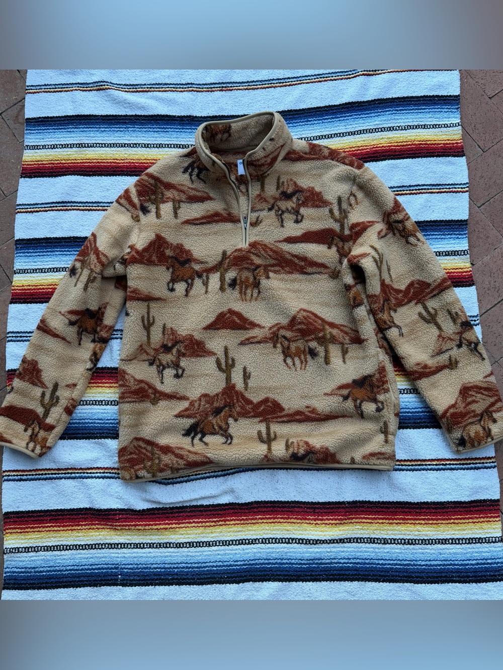 Old Navy Beige and Brown Western Print Quarter-Zip Fleece